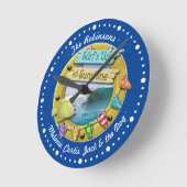 ネイビーブルーサーフサンシャインファミリーホリデービーチハット ラウンド壁時計 (傾斜)