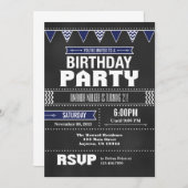 ネイビーブルーシェブロンシャルボード誕生日招待状 招待状 (正面/裏面)