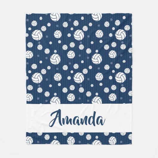 ネイビーブルーシェブロンバレーボールパターン フリースブランケット (正面)