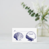 ネイビーブルーシェルウェディングレセプションカード プレイスカード (スタンド正面)