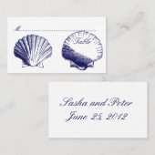 ネイビーブルーシェルウェディングレセプションカード プレイスカード (正面/裏面)
