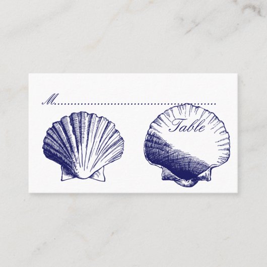 ネイビーブルーシェルウェディングレセプションカード プレイスカード (正面)
