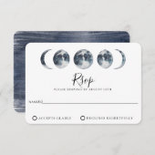 ネイビーブルーシチュアルムーンフェイズウェディングRSVPカード 出欠カード (正面/裏面)