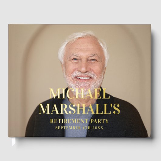 ネイビーブルーシックなモノグラム退職写真 ゲストブック (正面)