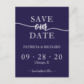 ネイビーブルーシック書道結婚式の日付を保存 ポストカード (正面)