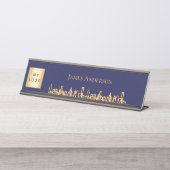 ネイビーブルーシティスカイラインビジネスロゴ実在エステート デスクネームプレート (正面)