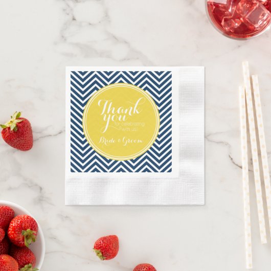 ネイビーブルーシボカスタムロンとイエローモノグラム 縁ありカクテルナプキン (インサイチュ)