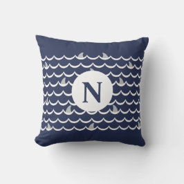 ネイビーブルーシャークフィンモノグラム クッション