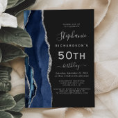 ネイビーブルーシルバーアガテダークバースデーパーティー50th 招待状