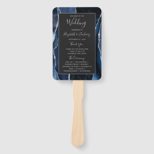 ネイビーブルーシルバーアガテダーク結婚式 プログラム ハンドファン (正面)