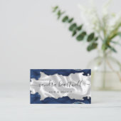 ネイビーブルーシルバーアガテホワイトラグジュアリー 名刺 (スタンド正面)