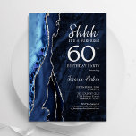 ネイビーブルーシルバーアゲットサプライズ60誕生日 招待状<br><div class="desc">ネイビーブルーとシルバーは驚いて60th誕生日パーティーの招待。モダン青いエレガント水の色の王室のagate大理石のデザインの背景とフェイクグリッター銀とタイポグラフィのスクリプトフォントを搭載した。トレンディー招待状カードは女性スタイリッシュの日のお祝いに最適。印刷されたZazzle招待状または即時ダウンロードのデジタル印刷可能なテンプレート。</div>