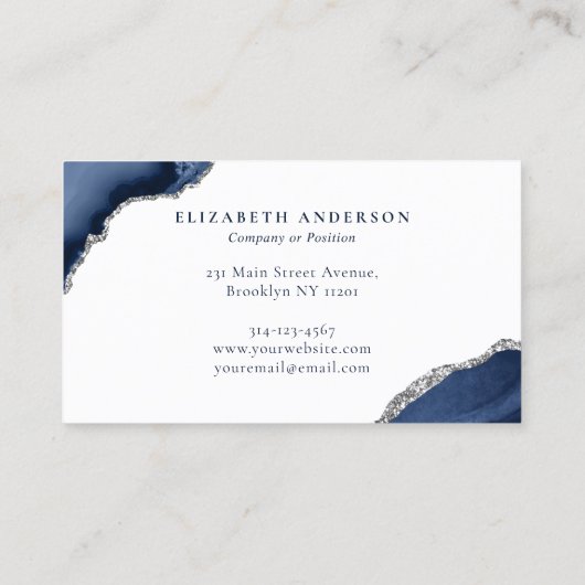 ネイビーブルーシルバーアゲートグリッタースパークルビジネス ロイヤリティカード (裏面)