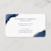 ネイビーブルーシルバーアゲートグリッタースパークルビジネス 予約カード (裏面)