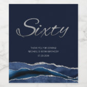 ネイビーブルーシルバーアゲート60誕生日ワインラベル ワインラベル (シングルラベル)