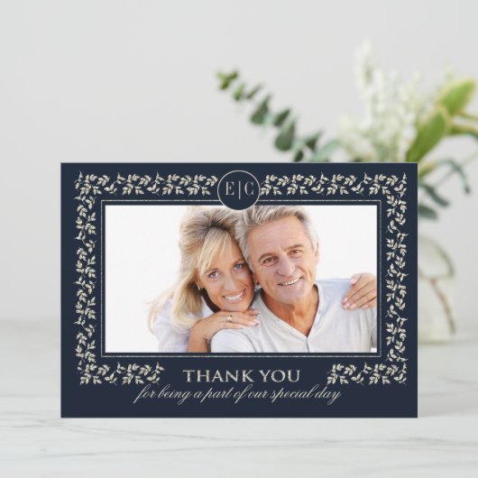 ネイビーブルーシルバーアニバーサリーサンキューカード サンキューカード (スタンド正面)