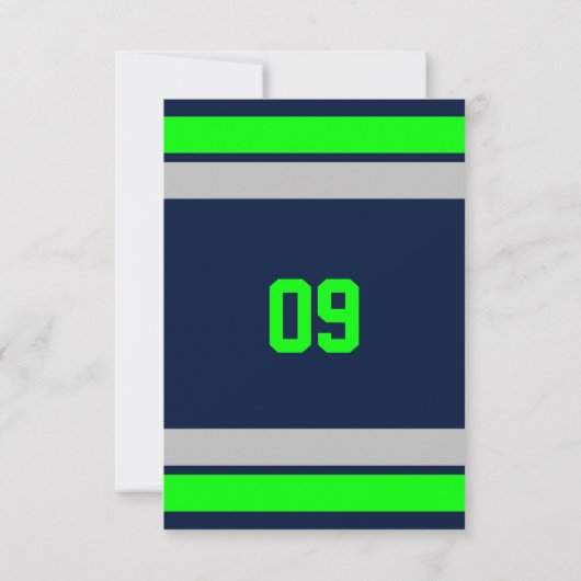 ネイビーブルーシルバーアンドグリーンチーム誕生日 招待状 (裏面)