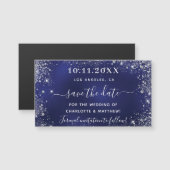 ネイビーブルーシルバーウェディングは日付磁石を保存 (正面/裏面)