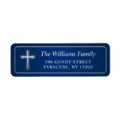 ネイビーブルーシルバークロス宗教差出人住所 ラベル (正面)