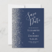 ネイビーブルーシルバーグリッターのセーブザデート (正面)