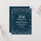 ネイビーブルーシルバーグリッターウィメンズ90誕生日 カード (正面/裏面インサイチュ)