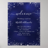 ネイビーブルーシルバーグリッターウェディングプログラムタイムライン ポスター (正面)