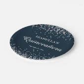 ネイビーブルーシルバーグリッターガールズキンセアニェラ ペーパープレート (アングル)