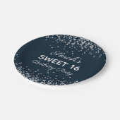 ネイビーブルーシルバーグリッタースウィート16バースデーパーティー ペーパープレート (アングル)