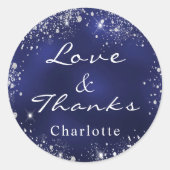 ネイビーブルーシルバーグリッターダストモ感謝していノグラム ラウンドシール (正面)