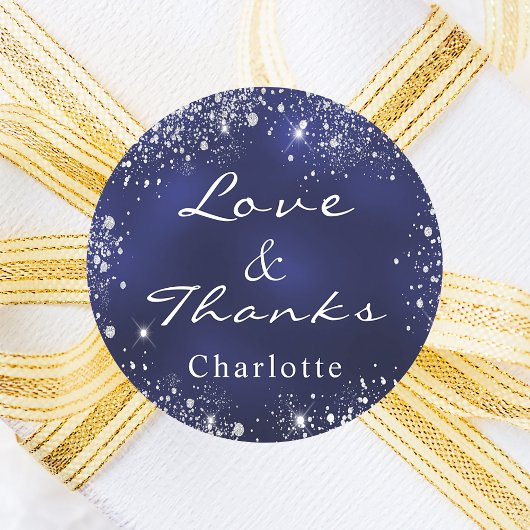 ネイビーブルーシルバーグリッターダストモ感謝していノグラム ラウンドシール