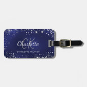ネイビーブルーシルバーグリッターモノグラム名 ラゲッジタグ (正面横)