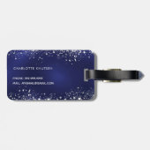 ネイビーブルーシルバーグリッターモノグラム名 ラゲッジタグ (裏面横)