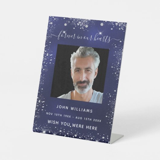 ネイビーブルーシルバーグリッター写真記念館 台座サイン (正面)