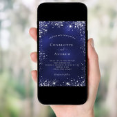 ネイビーブルーシルバーグリッター冬季結婚式 招待状