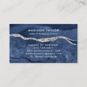 ネイビーブルーシルバーグリッター大理石アゲートモノグラム 名刺 (裏面)