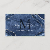 ネイビーブルーシルバーグリッター大理石アゲートモノグラム 名刺 (正面)