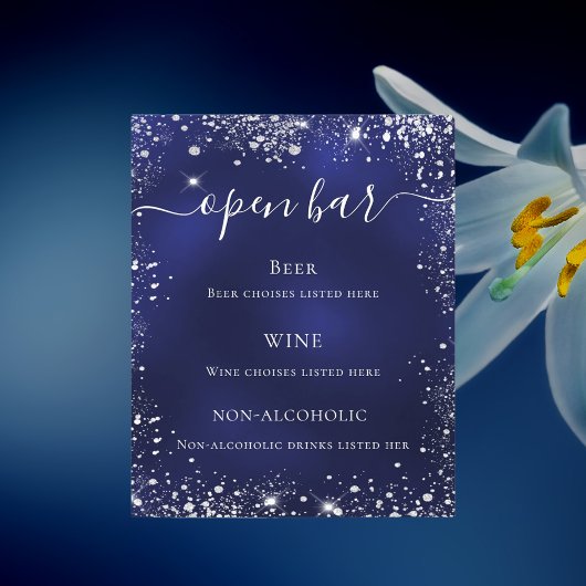 ネイビーブルーシルバーグリッター結婚のバー チラシ