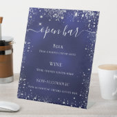 ネイビーブルーシルバーグリッター結婚のバー 台座サイン (インサイチュ)