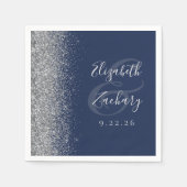 ネイビーブルーシルバーグリッター結婚ズ スタンダードカクテルナプキン (正面)