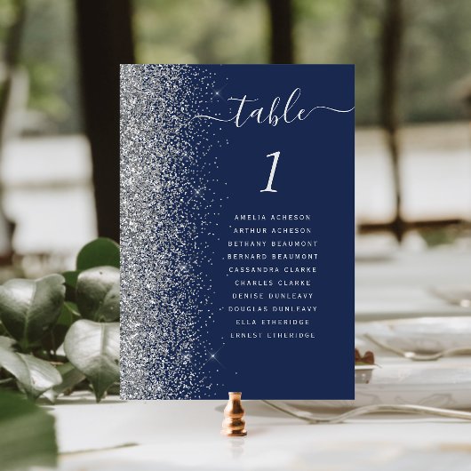ネイビーブルーシルバーグリッター結婚ズ テーブルナンバー