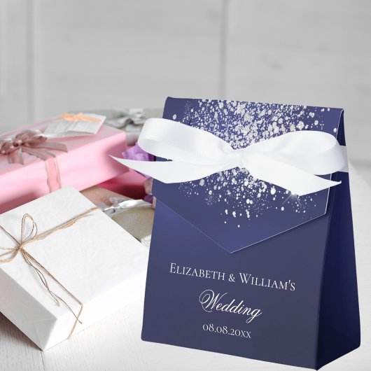 ネイビーブルーシルバーグリッター結婚ズ フェイバーボックス