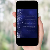 ネイビーブルーシルバーグリッター結婚ズ 招待状