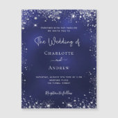 ネイビーブルーシルバーグリッター結婚式招待状磁石 (正面)
