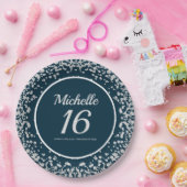 ネイビーブルーシルバーグリッター16th誕生日 ペーパープレート (パーティー)