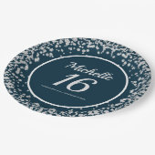 ネイビーブルーシルバーグリッター16th誕生日 ペーパープレート (アングル)