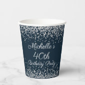 ネイビーブルーシルバーグリッター40th誕生日パーティー 紙コップ (正面)