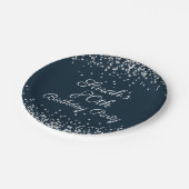 ネイビーブルーシルバーグリッター80thバースデーパーティー ペーパープレート (アングル)