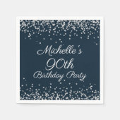 ネイビーブルーシルバーグリッター90thバースデーパーティー スタンダードカクテルナプキン (正面)