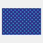 ネイビーブルーシルバーグリーンターコイズブルースターズ ラッピングペーパーシート (正面)