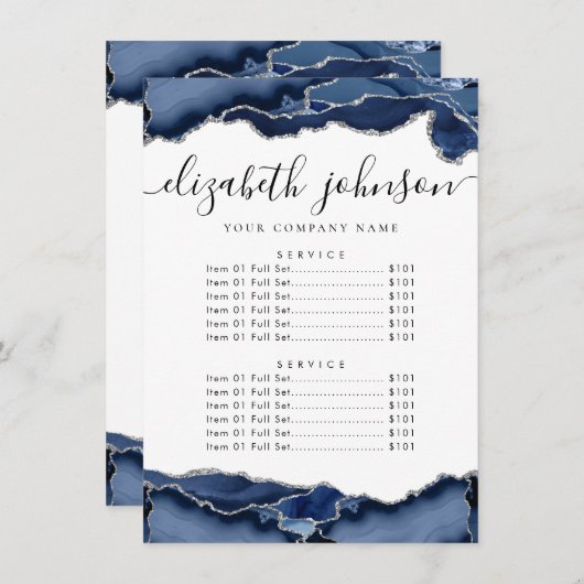 ネイビーブルーシルバーグレイ瑪瑙ビジネス会社価格 招待状 (正面/裏面)